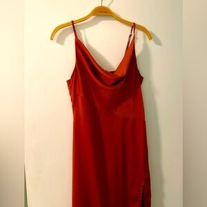 Gorgeous Satin Spaghetti Strap Slip Column Dress Size Small with Slit Cowl Neck